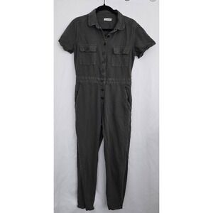 Outerknown Organic Cotton Linen Blend Utility Jumpsuit Gray Short Sleeve Women S